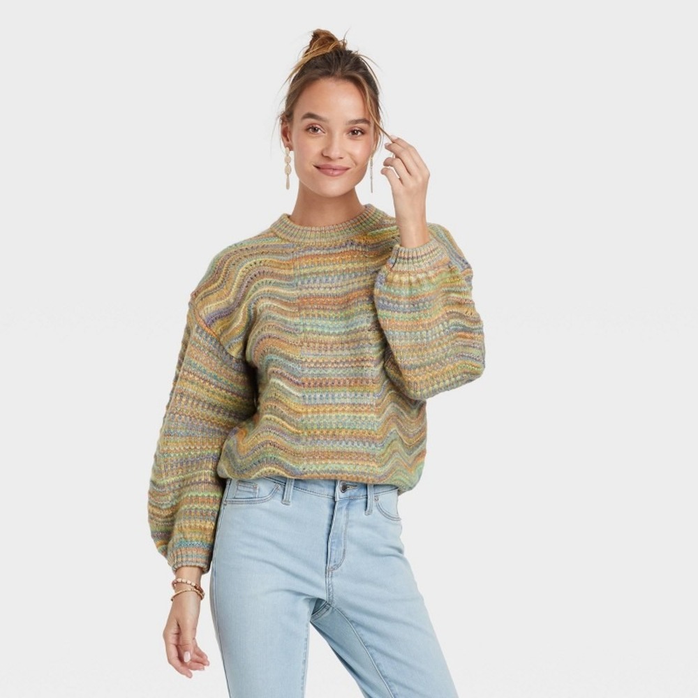 universal thread L colorful striped oversized long sleeve knit coastal sweater